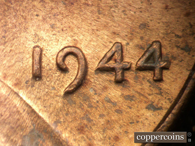 Die-stage B marker on 1944P•1DO•037 (1944 Doubled Die Obverse).