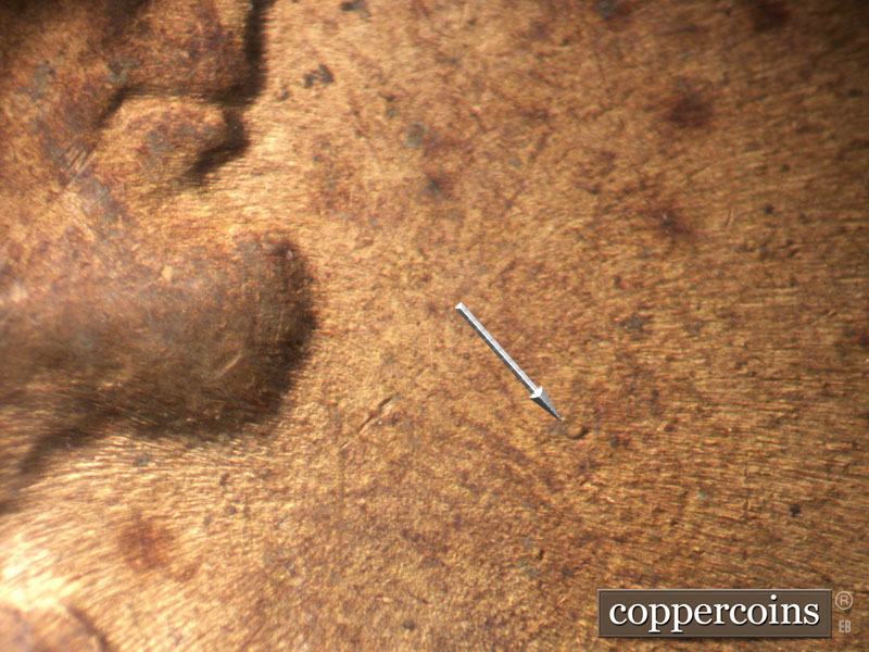 Die-stage B marker on 1944P•1DO•037 (1944 Doubled Die Obverse).