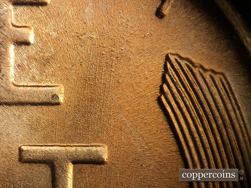 Die-stage B marker on 1944P•1DO•038 showing NNE die scratches from T in CENT.