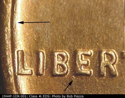 Die-stage A marker on 1944P•1DR•001 (1944 Doubled Die Reverse).