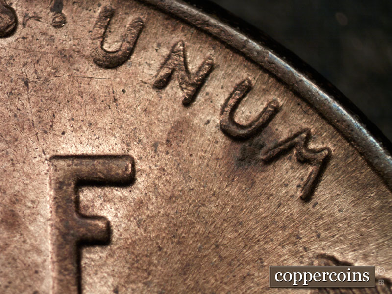 Die-stage C marker on 1944P•1DR•002 (1944 Doubled Die Reverse).