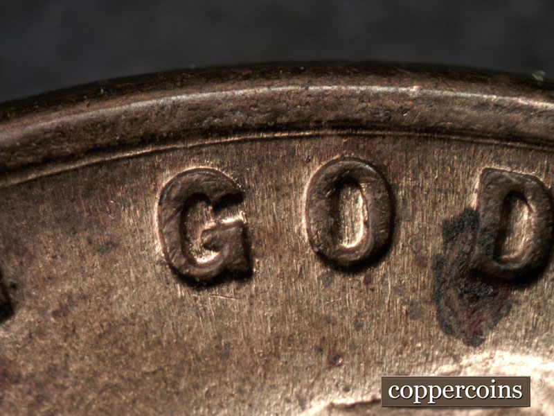 Die-stage C marker on 1944P•1DR•002 (1944 Doubled Die Reverse).