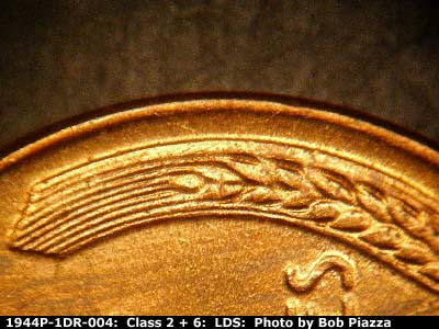 Die-stage C marker on 1944P•1DR•004 (1944 Doubled Die Reverse).