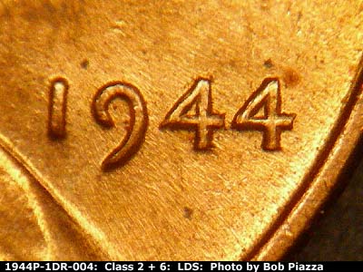 Die-stage C marker on 1944P•1DR•004 (1944 Doubled Die Reverse).