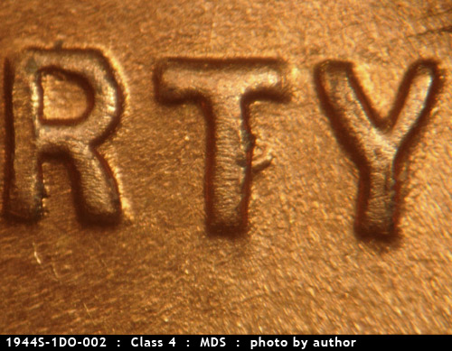 Die-stage B marker on 1944S•1DO•002 (1944 Doubled Die Obverse).