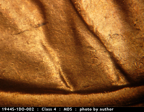 Die-stage B marker on 1944S•1DO•002 (1944 Doubled Die Obverse).
