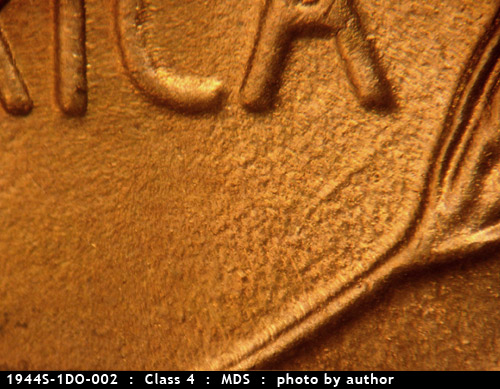 Die-stage B marker on 1944S•1DO•002 (1944 Doubled Die Obverse).