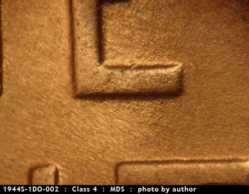 Die-stage B marker on 1944S•1DO•002 (1944 Doubled Die Obverse).