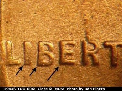 Die-stage B marker on 1944S•1DO•006 (1944 Doubled Die Obverse).