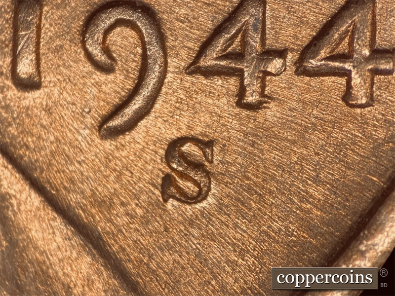 Die-stage B marker on 1944S•1DO•007 (1944 Doubled Die Obverse).
