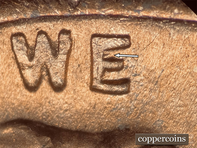 Die-stage B marker on 1944S•1DO•007 (1944 Doubled Die Obverse).