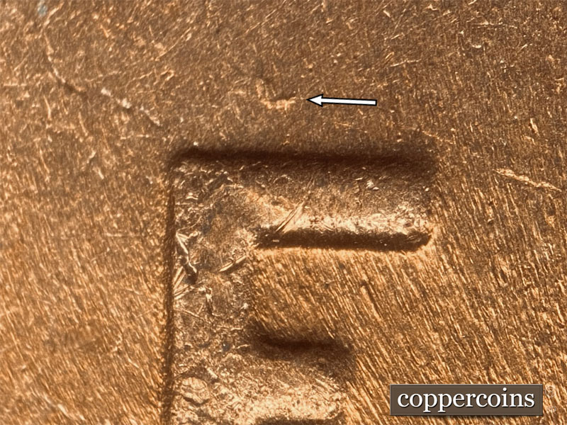 Die-stage B marker on 1944S•1DO•007 (1944 Doubled Die Obverse).