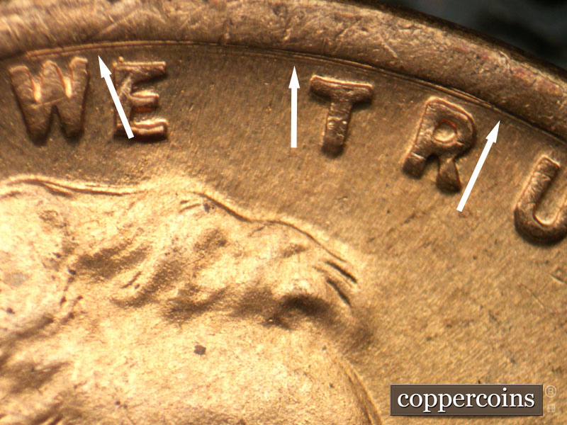 Die-stage C marker on 1944S•1DO•009 (1944 Doubled Die Obverse).