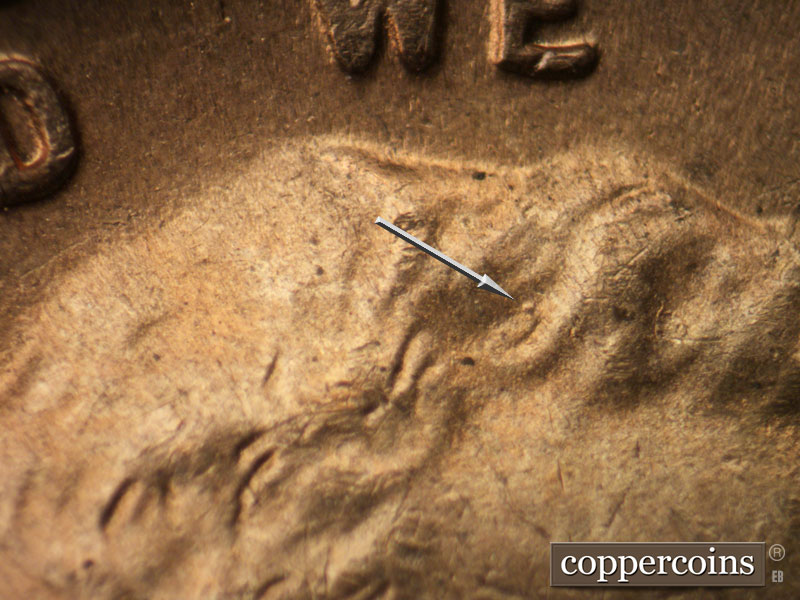 Die-stage B marker on 1944S•1DO•010 (1944 Doubled Die Obverse).