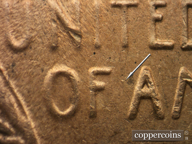 Die-stage B marker on 1944S•1DO•010 (1944 Doubled Die Obverse).