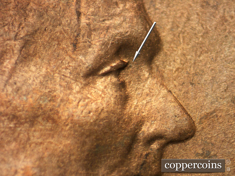 Die-stage B marker on 1944S•1DO•011 (1944 Doubled Die Obverse).