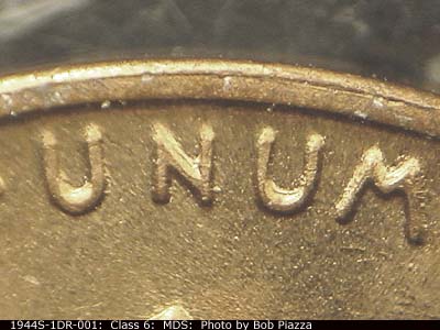 Die-stage B marker on 1944S•1DR•001 (1944 Doubled Die Reverse).