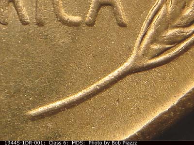 Die-stage B marker on 1944S•1DR•001 (1944 Doubled Die Reverse).