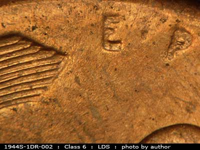 Die-stage C marker on 1944S•1DR•002 (1944 Doubled Die Reverse).