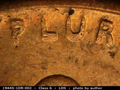 Die-stage C marker on 1944S•1DR•002 (1944 Doubled Die Reverse).