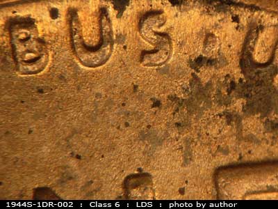 Die-stage C marker on 1944S•1DR•002 (1944 Doubled Die Reverse).
