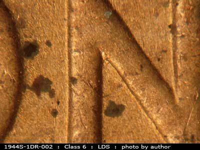 Die-stage C marker on 1944S•1DR•002 (1944 Doubled Die Reverse).