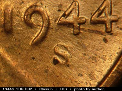 Die-stage C marker on 1944S•1DR•002 (1944 Doubled Die Reverse).