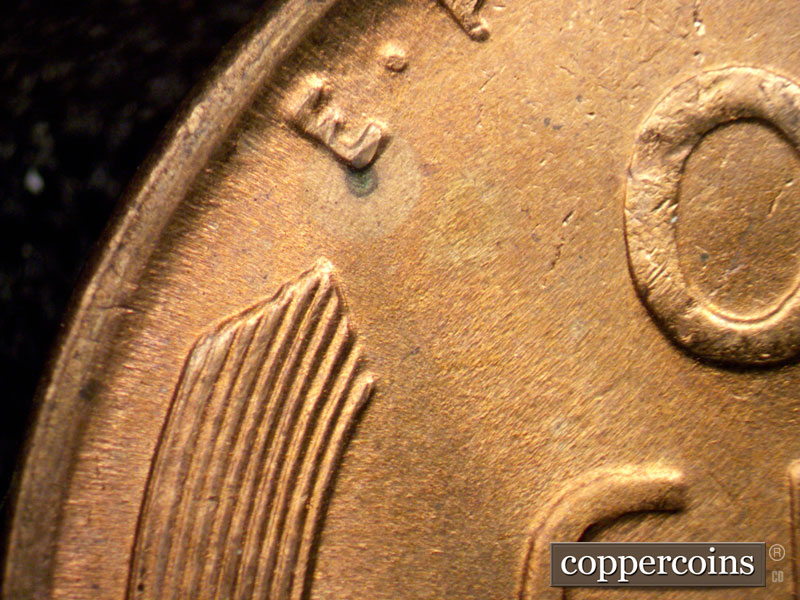 Die-stage C marker on 1944S•1DR•003 (1944 Doubled Die Reverse).