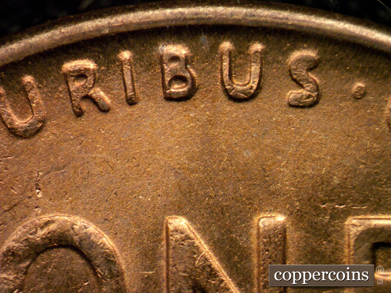 Die-stage C marker on 1944S•1DR•003 (1944 Doubled Die Reverse).
