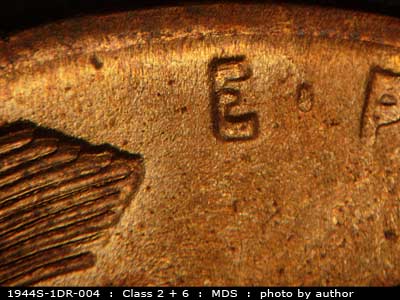 1944 Lincoln cent obverse, CopperCoins die 1944S•1DR•004.