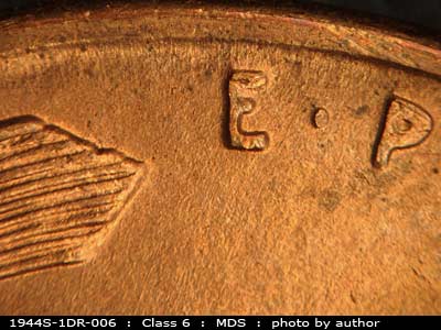 1944 Lincoln cent obverse, CopperCoins die 1944S•1DR•006.