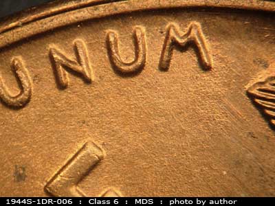 Die-stage B marker on 1944S•1DR•006 (1944 Doubled Die Reverse).