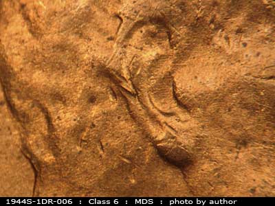Die-stage B marker on 1944S•1DR•006 (1944 Doubled Die Reverse).