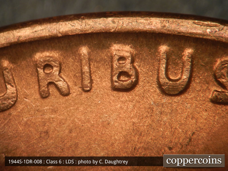 Die-stage C marker on 1944S•1DR•008 (1944 Doubled Die Reverse).