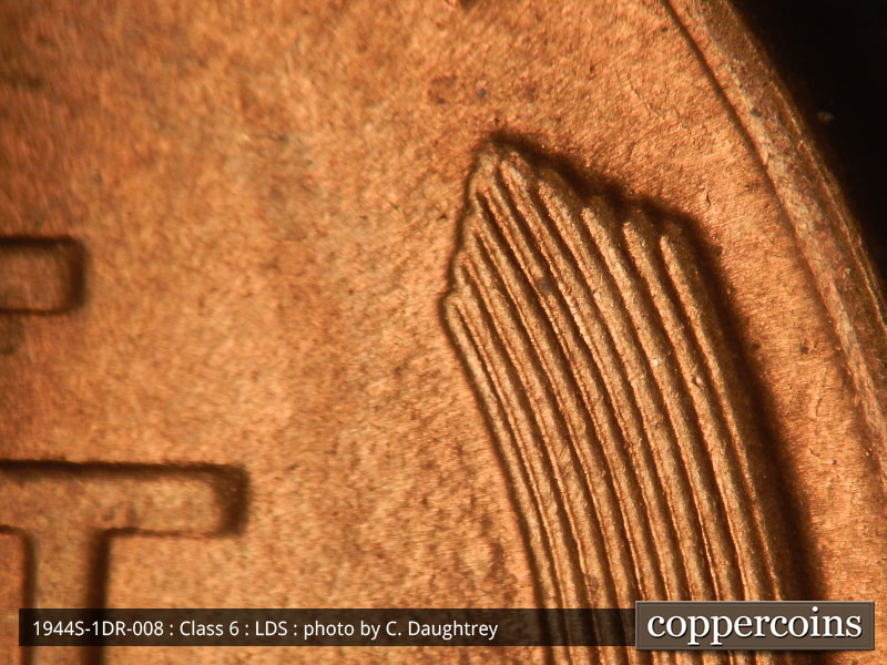 Die-stage C marker on 1944S•1DR•008 (1944 Doubled Die Reverse).
