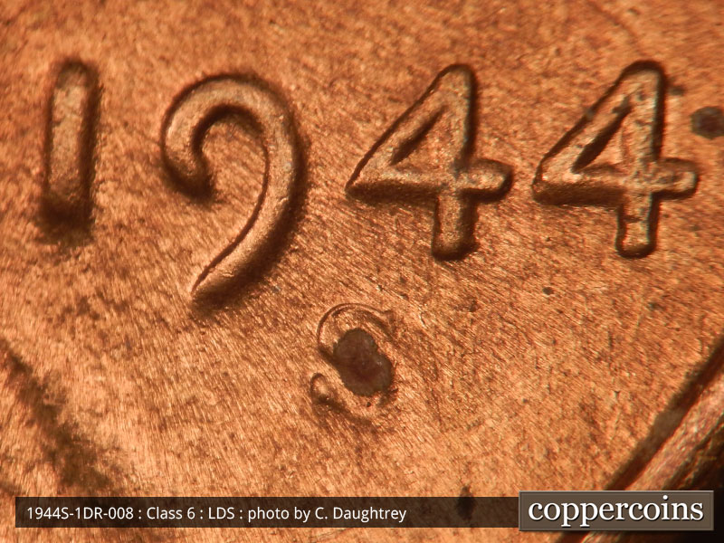 Die-stage C marker on 1944S•1DR•008 (1944 Doubled Die Reverse).