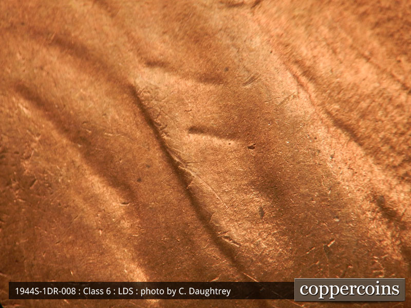 Die-stage C marker on 1944S•1DR•008 (1944 Doubled Die Reverse).