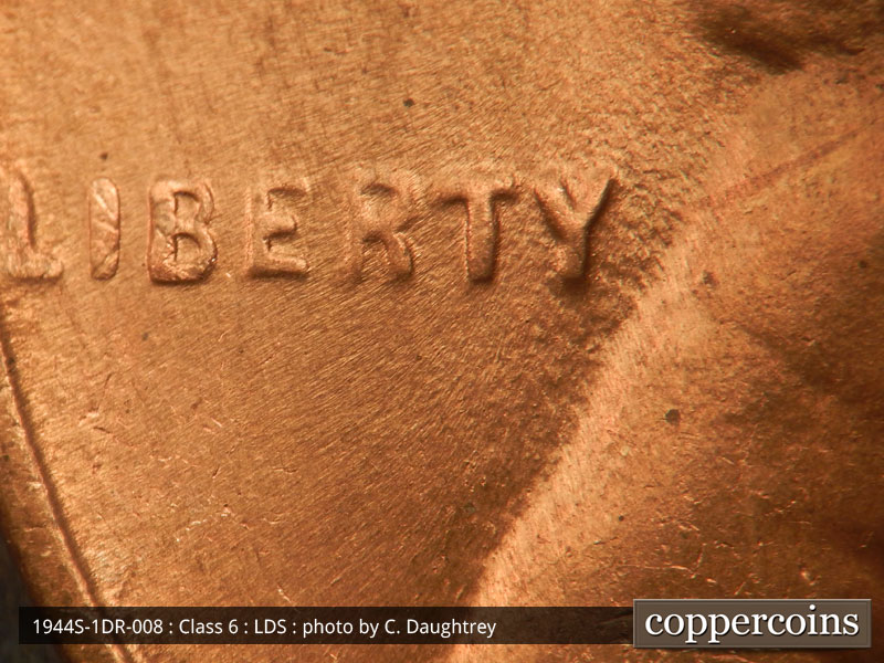 Die-stage C marker on 1944S•1DR•008 (1944 Doubled Die Reverse).