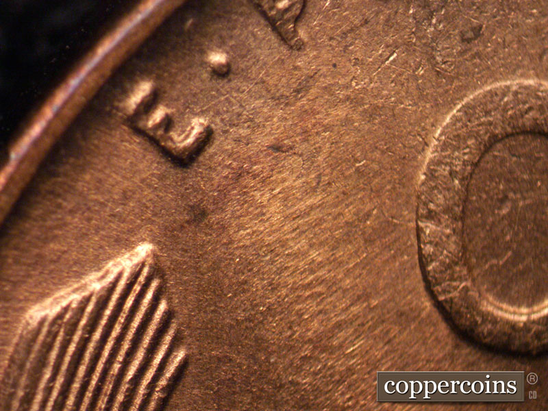Die-stage C marker on 1944S•1DR•009 (1944 Doubled Die Reverse).