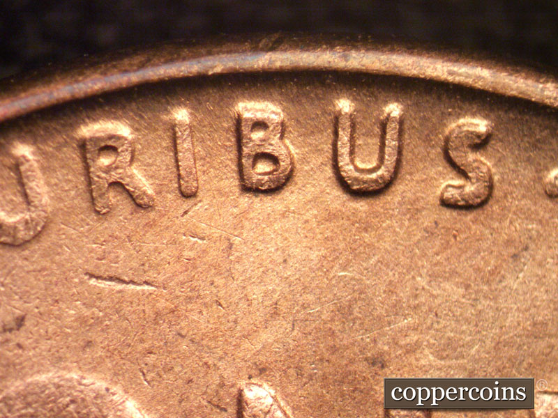 Die-stage C marker on 1944S•1DR•009 (1944 Doubled Die Reverse).