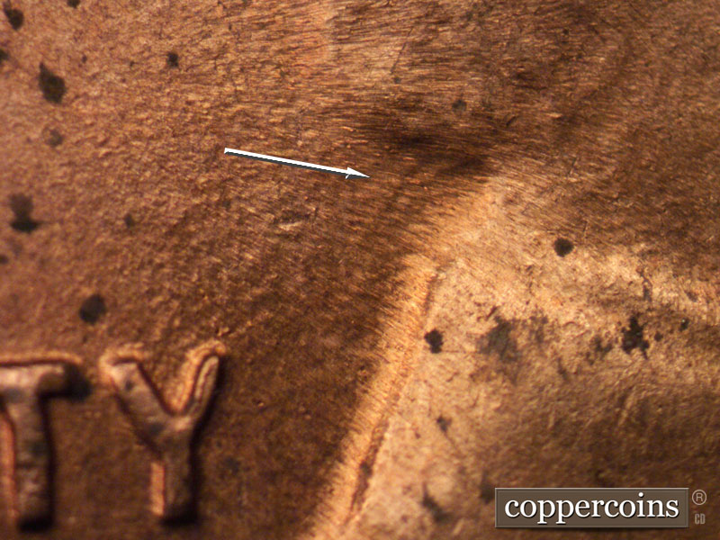 Die-stage C marker on 1944S•1DR•009 (1944 Doubled Die Reverse).
