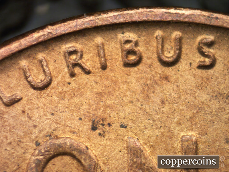 Die-stage C marker on 1944S•1DR•010 (1944 Doubled Die Reverse).
