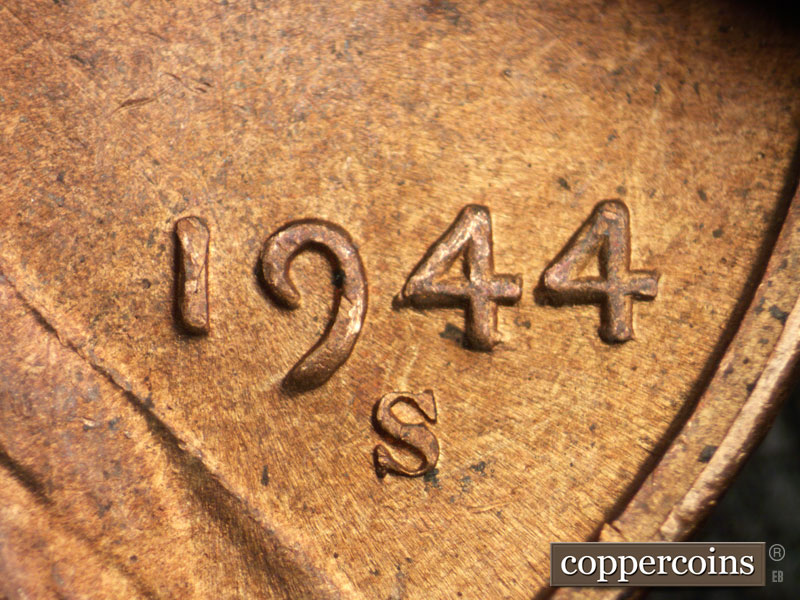 Die-stage C marker on 1944S•1DR•010 (1944 Doubled Die Reverse).
