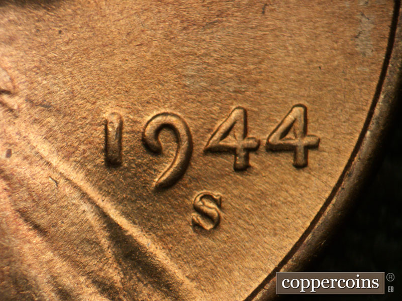 Die-stage B marker on 1944S•1DR•011 (1944 Doubled Die Reverse).