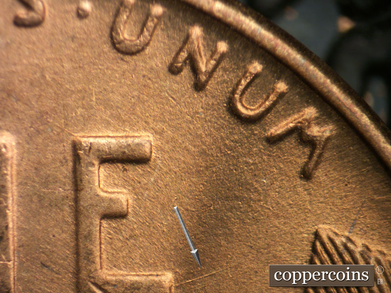 Die-stage B marker on 1944S•1DR•012 (1944 Doubled Die Reverse).