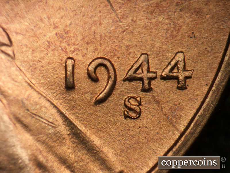 Die-stage B marker on 1944S•1DR•012 (1944 Doubled Die Reverse).