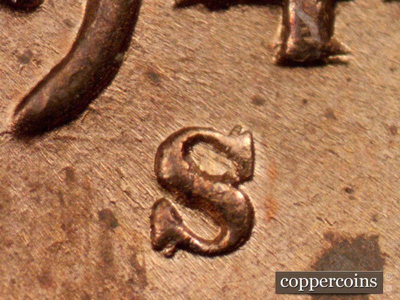 Die-stage A marker on 1944S•1MM•003 (1944 Repunched Mint Mark).