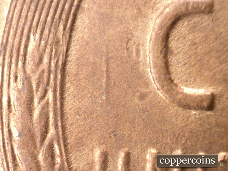 Die-stage A marker on 1944S•1MM•003 (1944 Repunched Mint Mark).