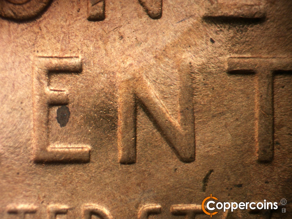 Die-stage C marker on 1944S•1MM•004 showing Die wear through N in CENT.