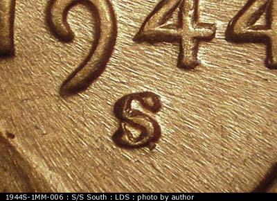 Die-stage C marker on 1944S•1MM•006 (1944 Repunched Mint Mark).